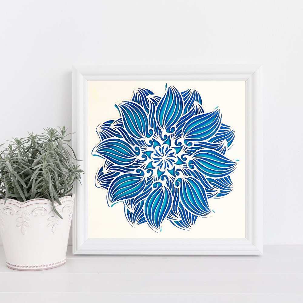 3D Layered Blue Flower Mandala Home Décor